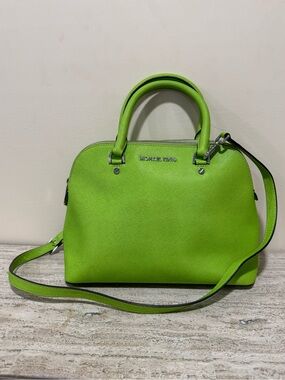 MICHAEL KORS Cindy Lime Dome Satchel with Crossbody Strap
